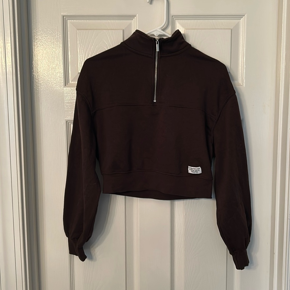 Divided (H&M) Brown Long Sleeve Half Zip Crop Top Size XS